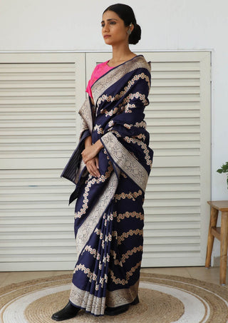 Dharki By Brijesh Gupta-Laheriya Royal Blue Katan Silk Sari-INDIASPOPUP.COM