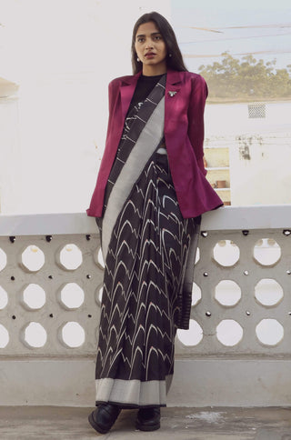 Dharki By Brijesh Gupta-Dhara Black Jaal Katan Silk Sari-INDIASPOPUP.COM