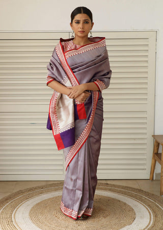 Dharki By Brijesh Gupta-Advaita Purple And Red Mashru Silk Sari-INDIASPOPUP.COM
