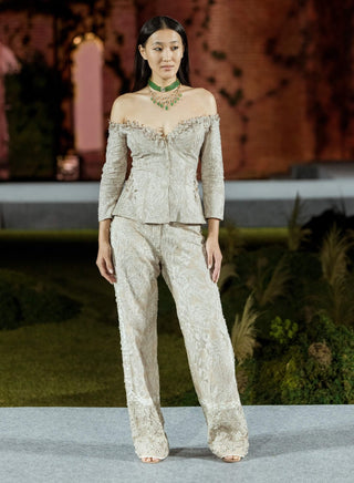 Champagne bette peplum corset and pants