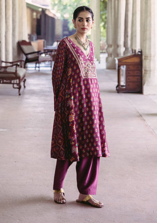 Drishti & Zahabia-Plum Printed Kalidar Kurta And Salwar-INDIASPOPUP.COM