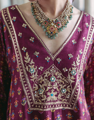 Drishti & Zahabia-Plum Printed Kalidar Kurta And Salwar-INDIASPOPUP.COM