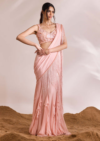 Ember pink draped sari and blouse
