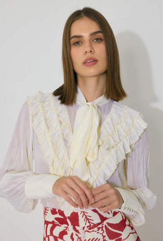Off-white frill bow tie top and pants