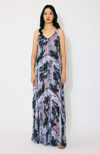 Pink, gray and white toile print long dress