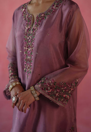 Kewra Plum Kurta Set by Begum Pret available on Indiaspopup.com