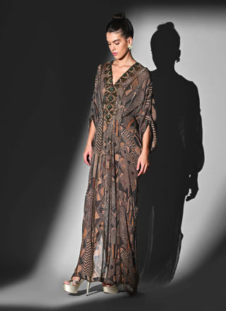 Brown geometric print kaftan