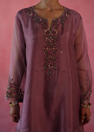 Kewra Plum Kurta Set by Begum Pret available on Indiaspopup.com
