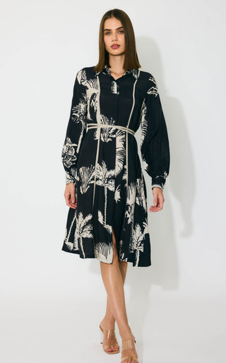 Black and beige floral shirt dress