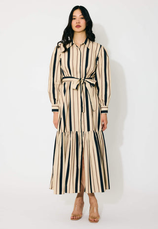 Cream and dark green stripe shirt dress