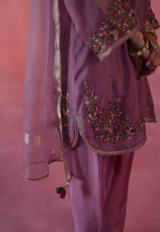 Kewra Plum Kurta Set by Begum Pret available on Indiaspopup.com