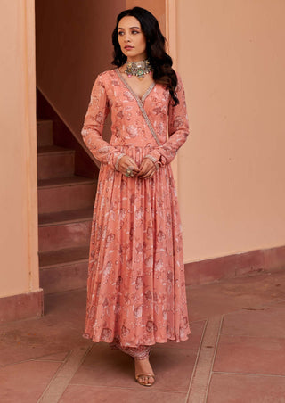 Chhavvi Aggarwal-Peach Printed Kurta And Pants-INDIASPOPUP.COM