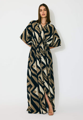 Gold, black and white pattern kaftan dress