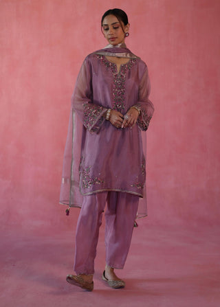 Kewra Plum Kurta Set by Begum Pret available on Indiaspopup.com