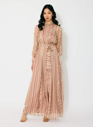 Peach and cream pattern long shirt dress