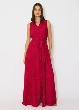 Hot pink and red sleeveless shirt dress