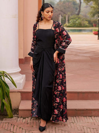 Chhavvi Aggarwal-Black Dress And Long Jacket-INDIASPOPUP.COM