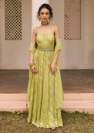 Chhavvi Aggarwal-Green Banarasi Anarkali And Dupatta-INDIASPOPUP.COM
