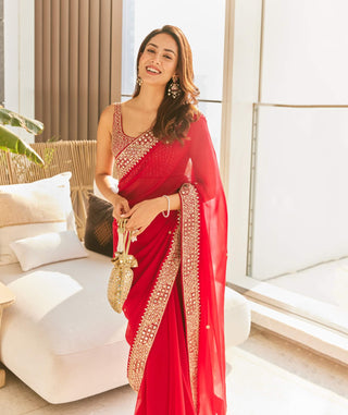 Punit Balana Classic Surkh Laal Sari And Blouse available on indiaspopup