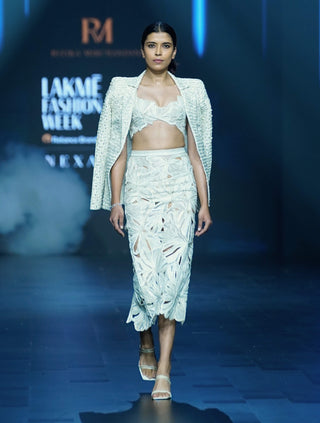 Elysian ivory floral cutwork skirt and blazer set