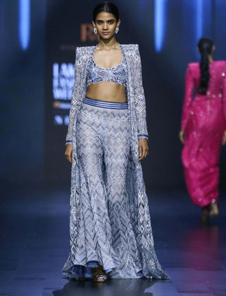 Enigma lake blue bustier, sharara and ombré jacket