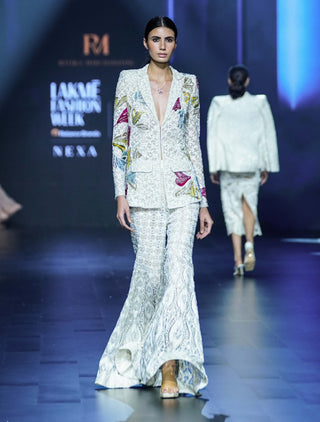 Ethereal ivory floral wreath blazer and pattern sharara