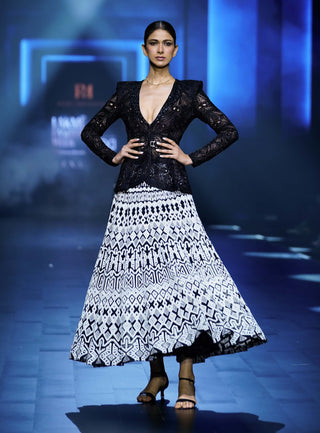 Harmony black peplum blazer and lehenga set