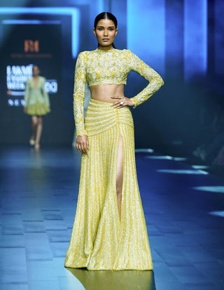 Infinity arctic lime blouse and textured slit skirt