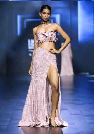 Petalnova pink ombré floral bustier and slit skirt