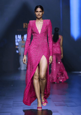 Stardust fuchsia pink shark-skin textured gown