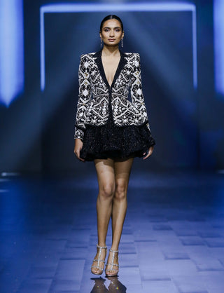 Synchrony black spider web blazer and skirt