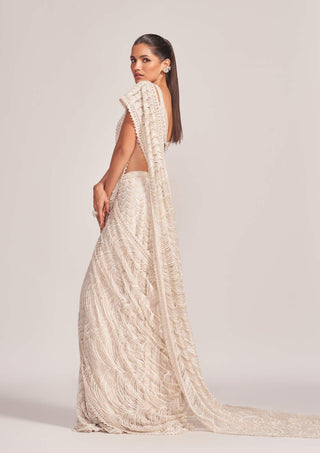 Ahu ivory wave lehenga sari set