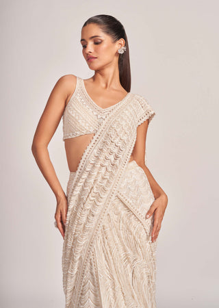 Ahu ivory wave lehenga sari set