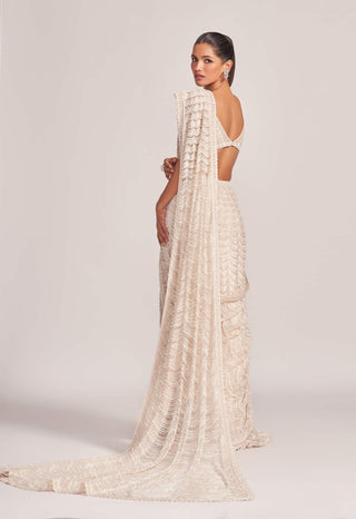 Ahu ivory wave lehenga sari set