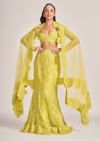Mishru-Sea Coral Mermaid Lehenga Set-INDIASPOPUP.COM