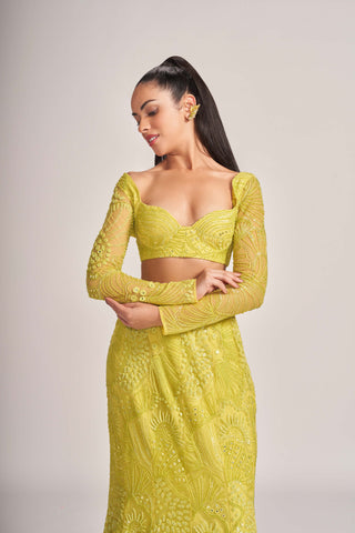 Mishru-Sea Coral Mermaid Lehenga Set-INDIASPOPUP.COM