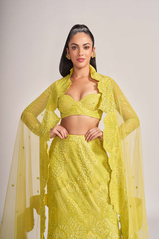 Mishru-Sea Coral Mermaid Lehenga Set-INDIASPOPUP.COM