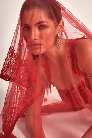 Mishru-Red Kai Lehenga Set-INDIASPOPUP.COM