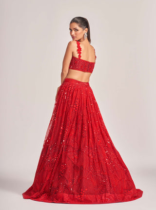 Mishru-Red Kai Lehenga Set-INDIASPOPUP.COM