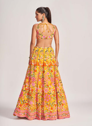 Primrose yellow silk lehenga set