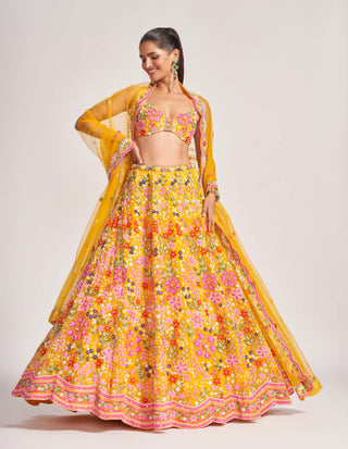 Primrose yellow silk lehenga set