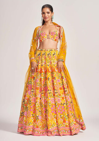 Primrose yellow silk lehenga set