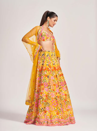 Primrose yellow silk lehenga set
