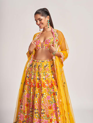 Primrose yellow silk lehenga set