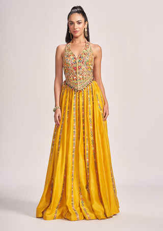 Tamanna Punjabi Kapoor-Yellow Embroidered Corset And Skirt-INDIASPOPUP.COM