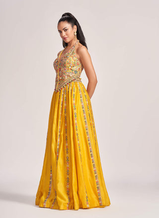 Tamanna Punjabi Kapoor-Yellow Embroidered Corset And Skirt-INDIASPOPUP.COM