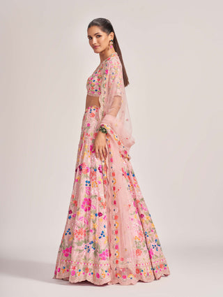 Aneesh Agarwaal-Salmon Pink Organza Embellished Lehenga Set-INDIASPOPUP.COM