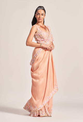Rococo By Raghvi-Rosette Peach Sequin Sharara And Drape Set-INDIASPOPUP.COM