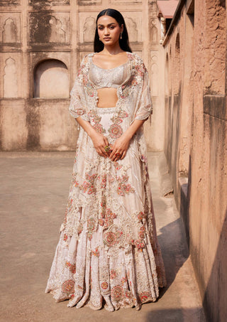 Dolly J-Evadne Off-White Embroidered Lehenga And Cape Set-INDIASPOPUP.COM