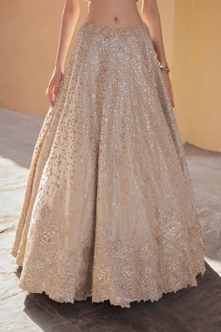 Beige Champagne Embroidered Lehenga Set by Osaa By Adarsh, available on Indiaspopup.com
